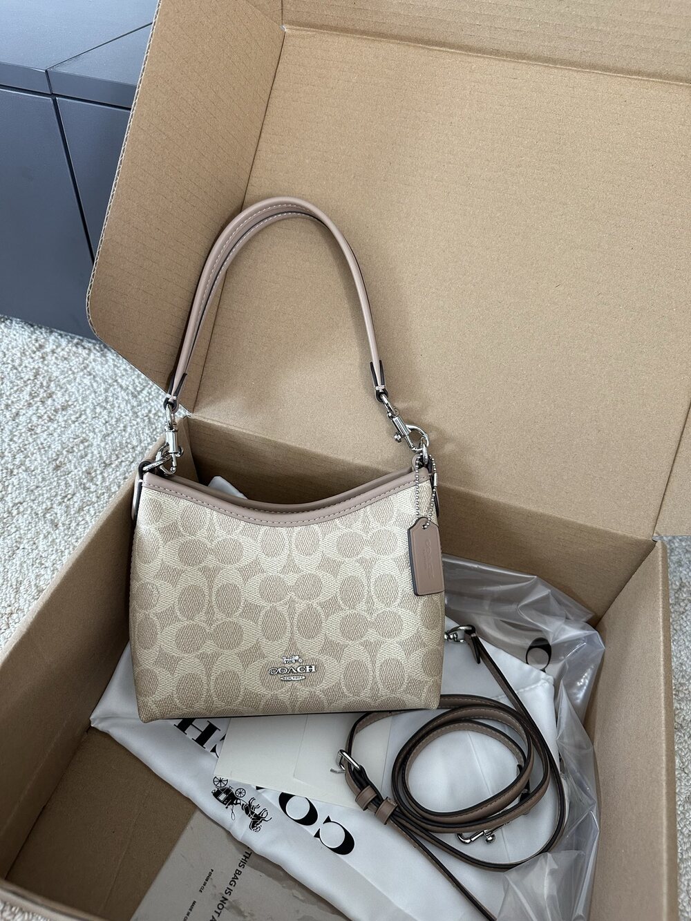 Coach Beige Signature Mini Hobo Underarm Crossbody Bag